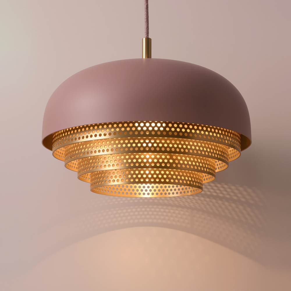 Small Acorn Pendant In Light Pink + Satin Brass
