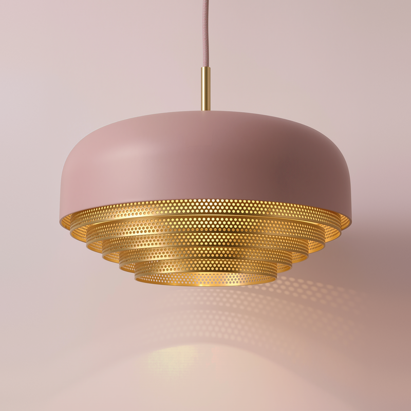 Acorn Pendant In Light Pink + Satin Brass