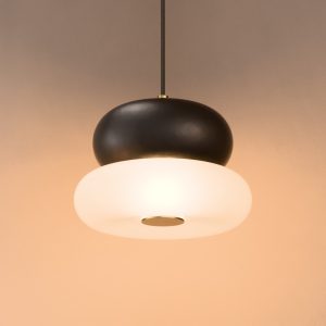 Glaze LED Ceramic Pendant In Matt Black + Satin Brass