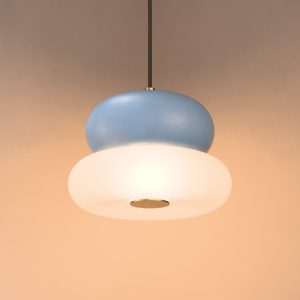 Glaze LED Ceramic Pendant In Pastel Blue + Satin Brass