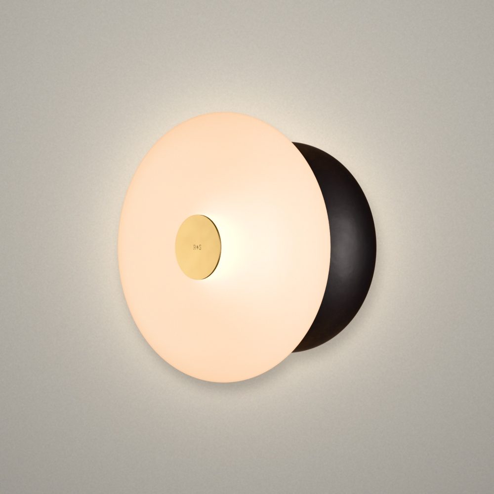 Glaze LED Ceramic Wall Light In Matt Black + Satin Brass