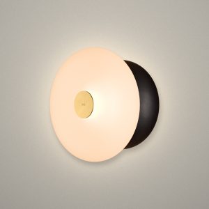 Glaze LED Ceramic Wall Light In Matt Black + Satin Brass