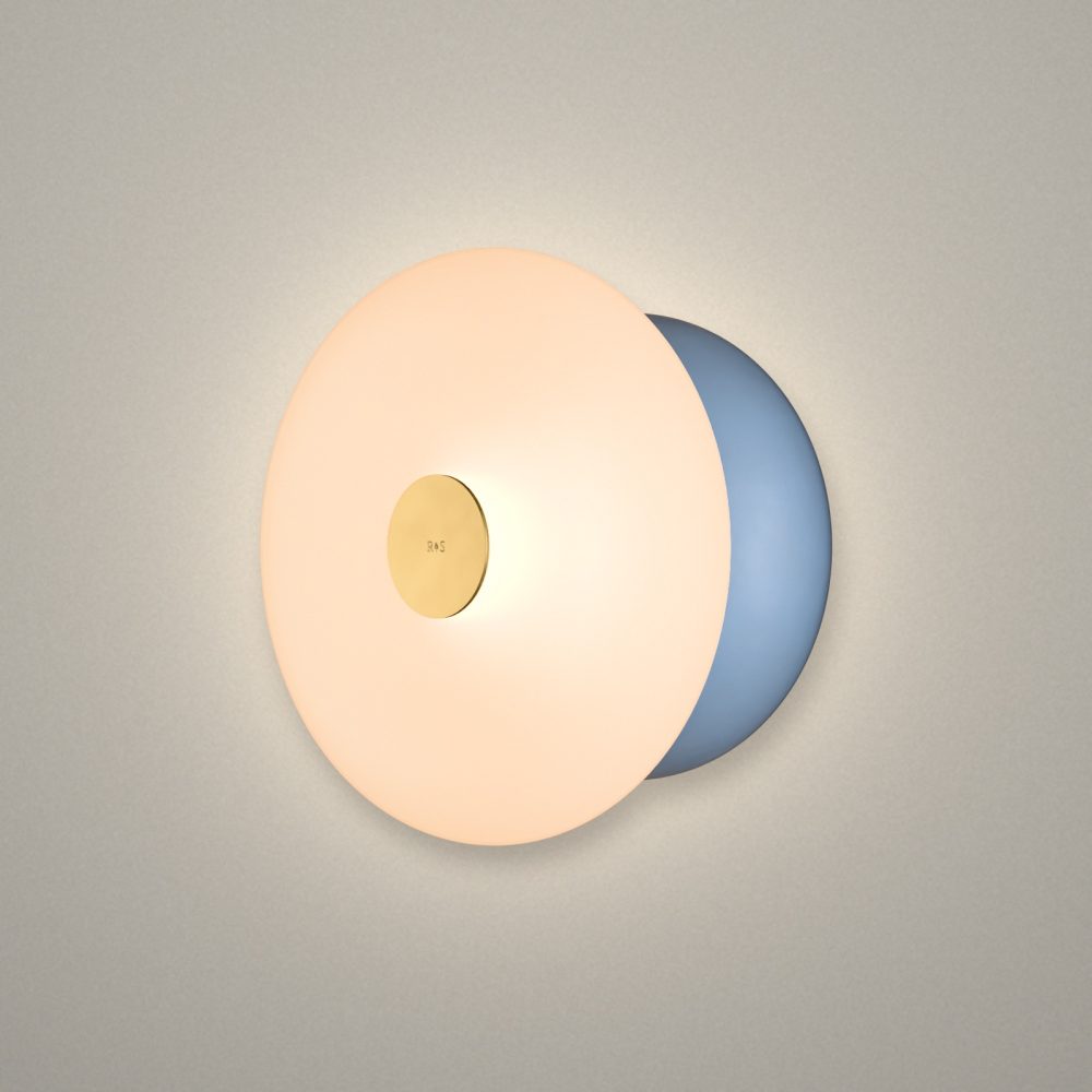 Glaze LED Ceramic Wall Light In Pastel Blue + Satin Brass