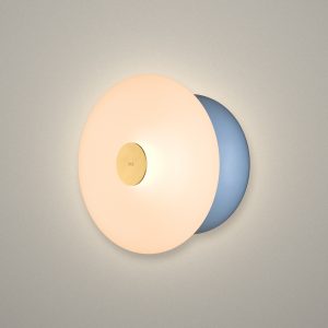 Glaze LED Ceramic Wall Light In Pastel Blue + Satin Brass
