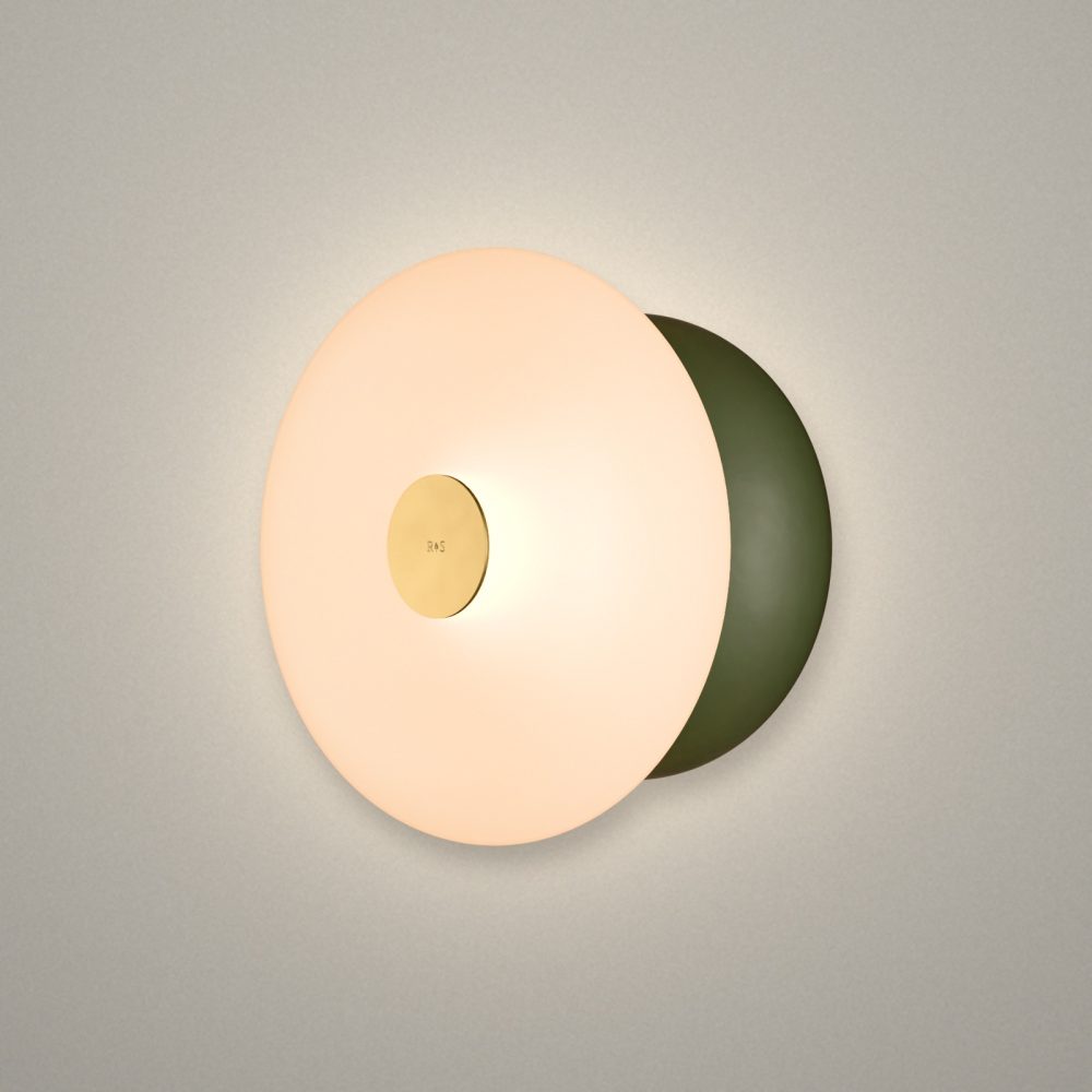 Glaze LED Ceramic Wall Light In Olive Green + Satin Brass