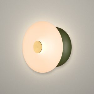 Glaze LED Ceramic Wall Light In Olive Green + Satin Brass