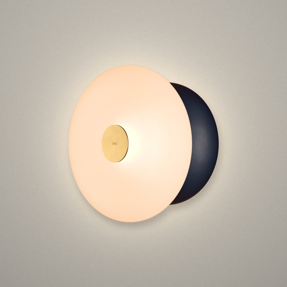 Glaze LED Ceramic Wall Light In Grey Blue + Satin Brass