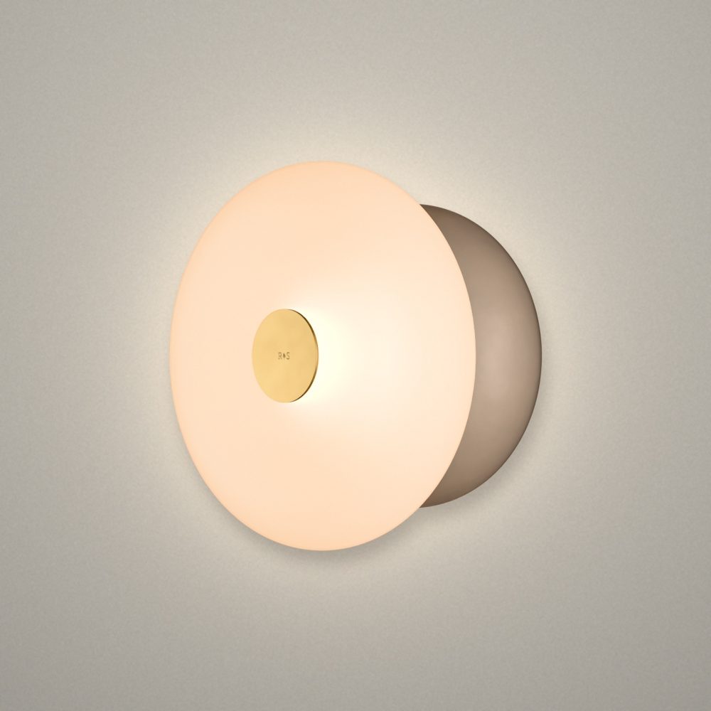 Glaze LED Ceramic Wall Light In Grey Beige + Satin Brass