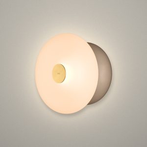 Glaze LED Ceramic Wall Light In Grey Beige + Satin Brass