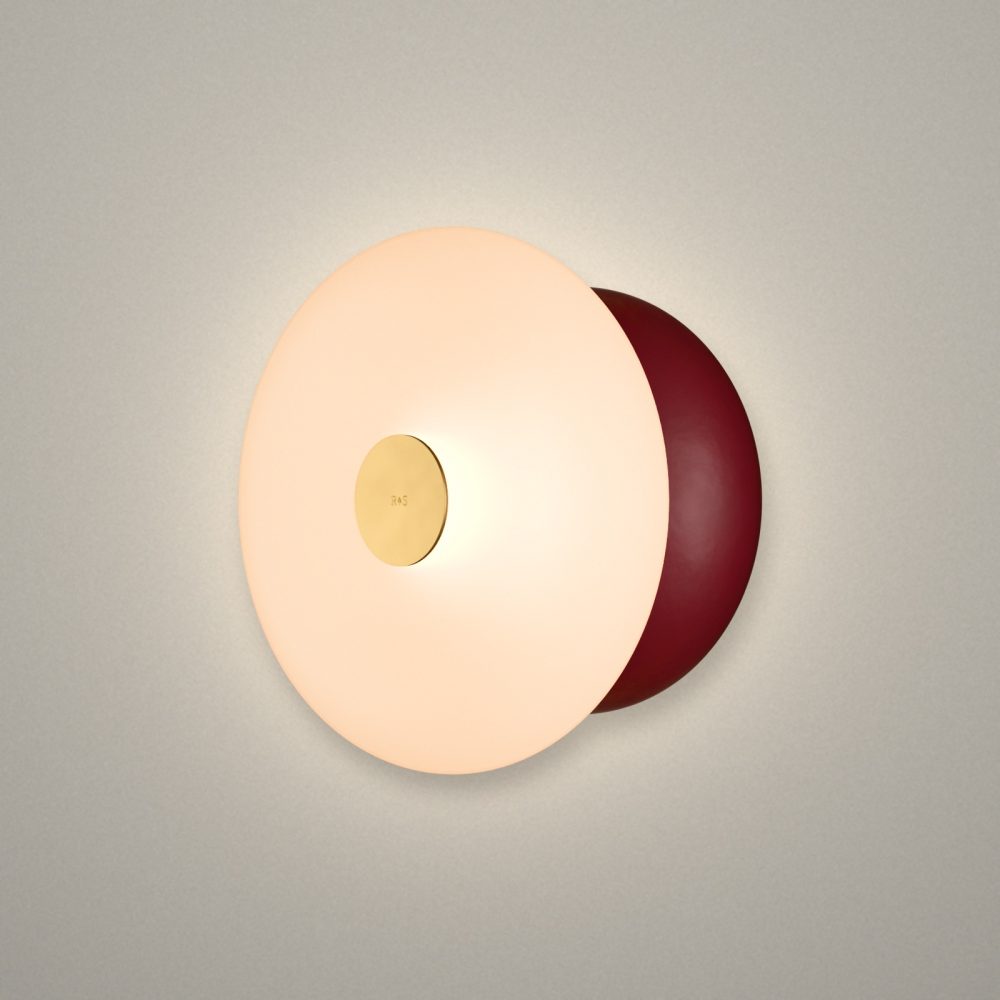 Glaze LED Ceramic Wall Light In Wine Red + Satin Brass