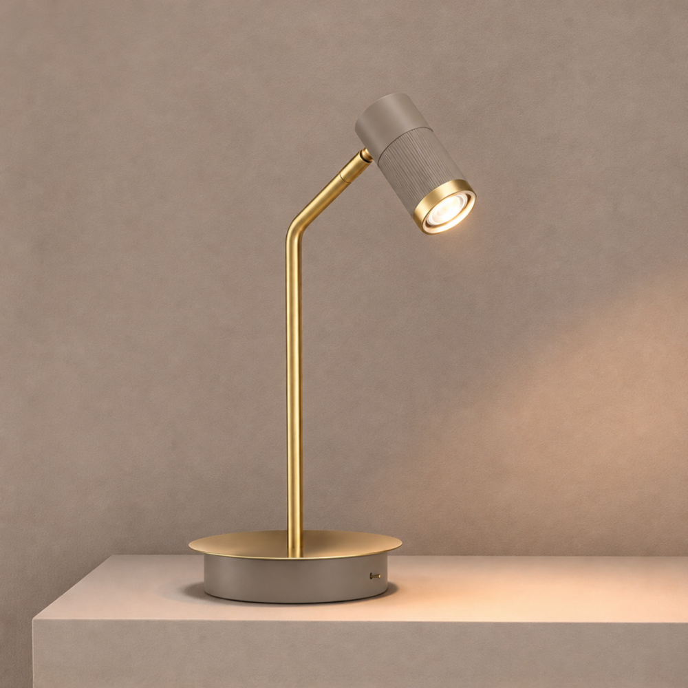 Cuba Desk Lamp In Grey Beige + Satin Brass