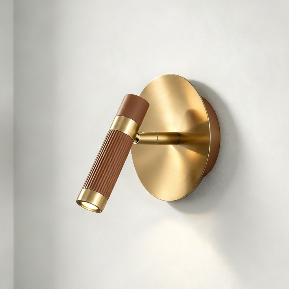 Cuba LED Reading Light In Clay Brown + Satin Brass