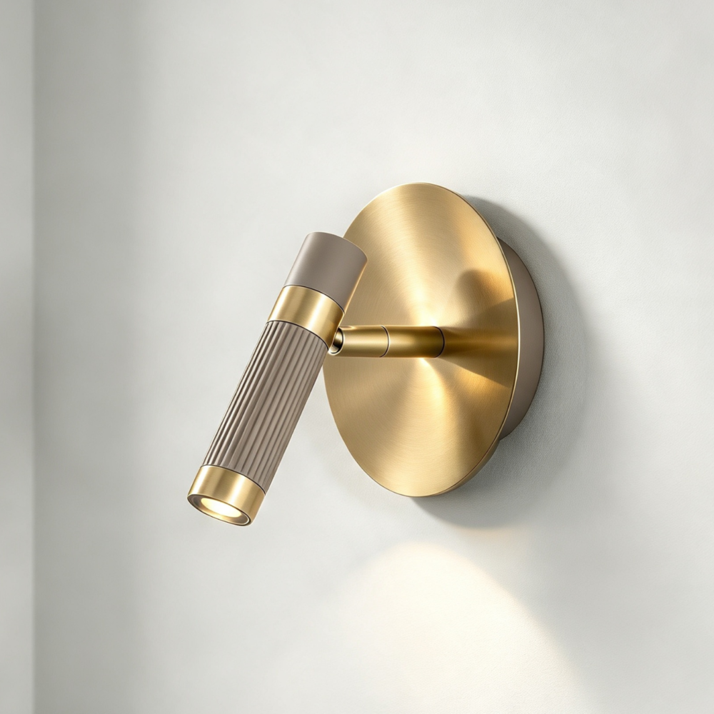 Cuba LED Reading Light In Grey Beige + Satin Brass