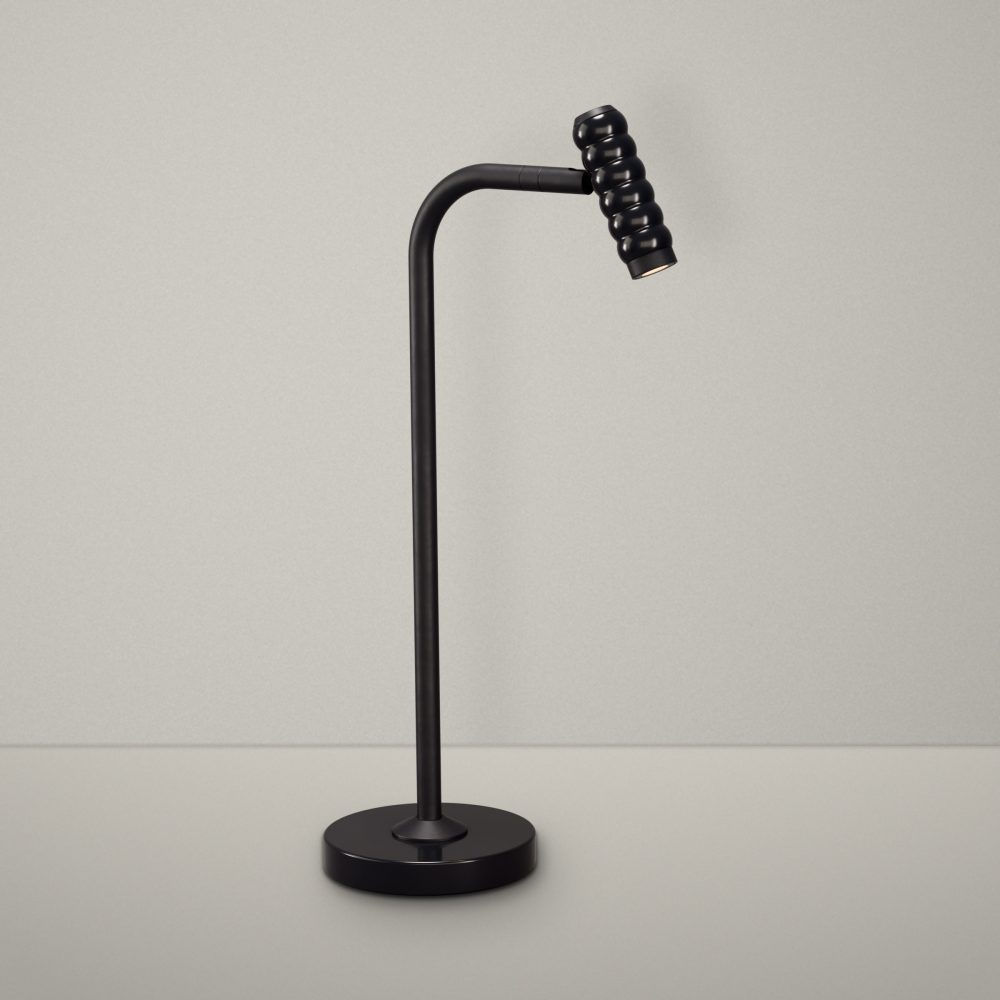 Bobbin LED Desk Lamp In Super Matt Black + Gloss Black Wood