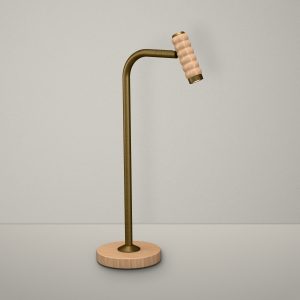 Bobbin LED Desk Lamp In Burnished Brass + Oak Wood