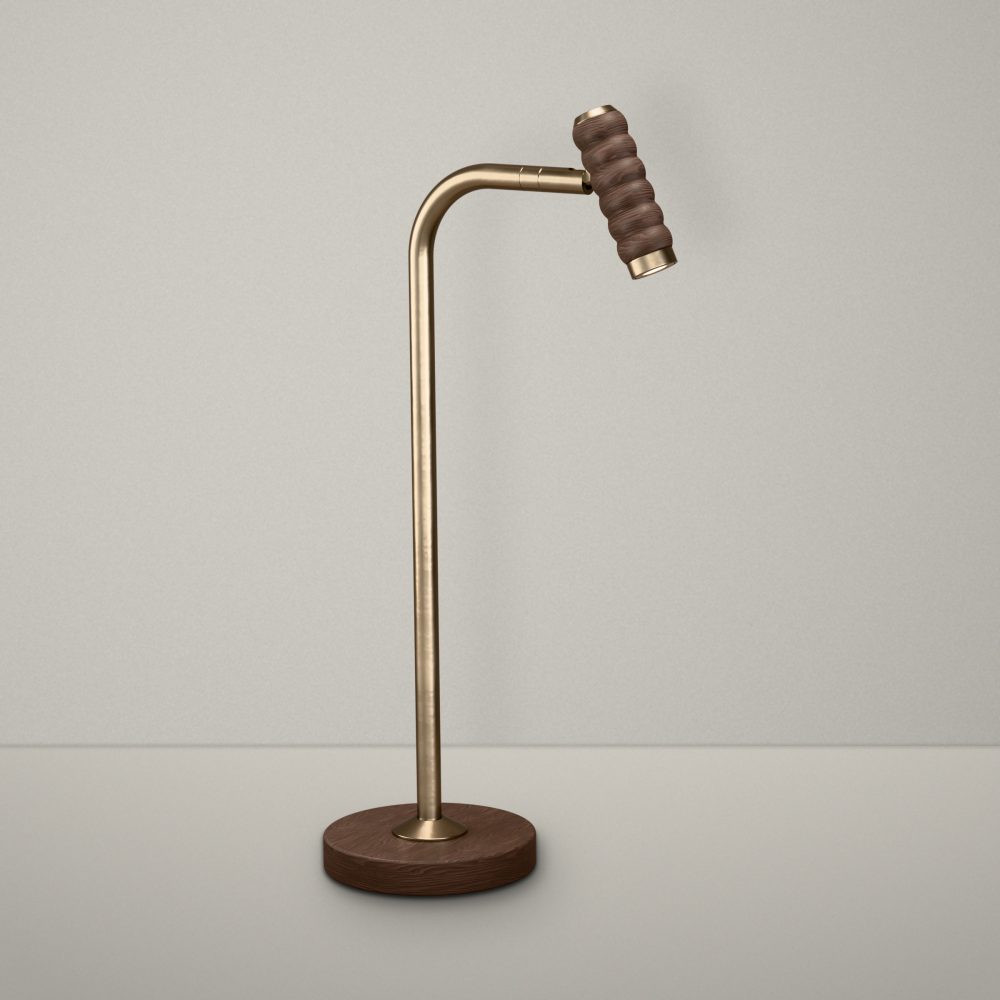 Bobbin LED Desk Lamp In Champagne + Walnut Wood