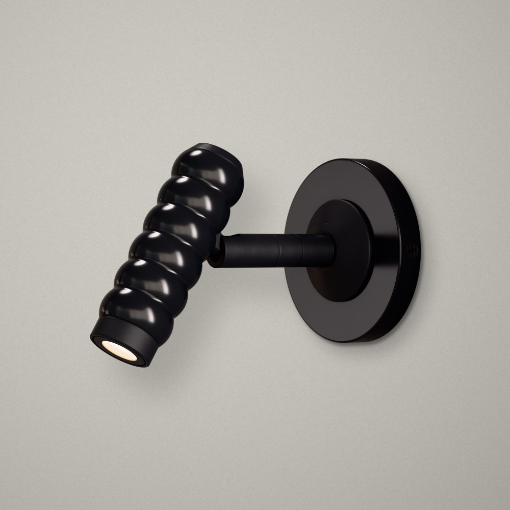 Bobbin LED Reading Light In Super Matt Black + Gloss Black Wood