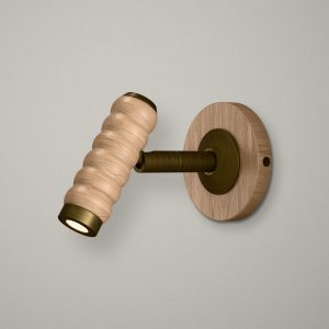 Bobbin LED Reading Light In Burnished Brass + Oak Wood