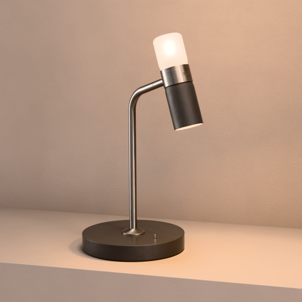 Cinch Desk Lamp In Super Matt Black + Satin Nickel