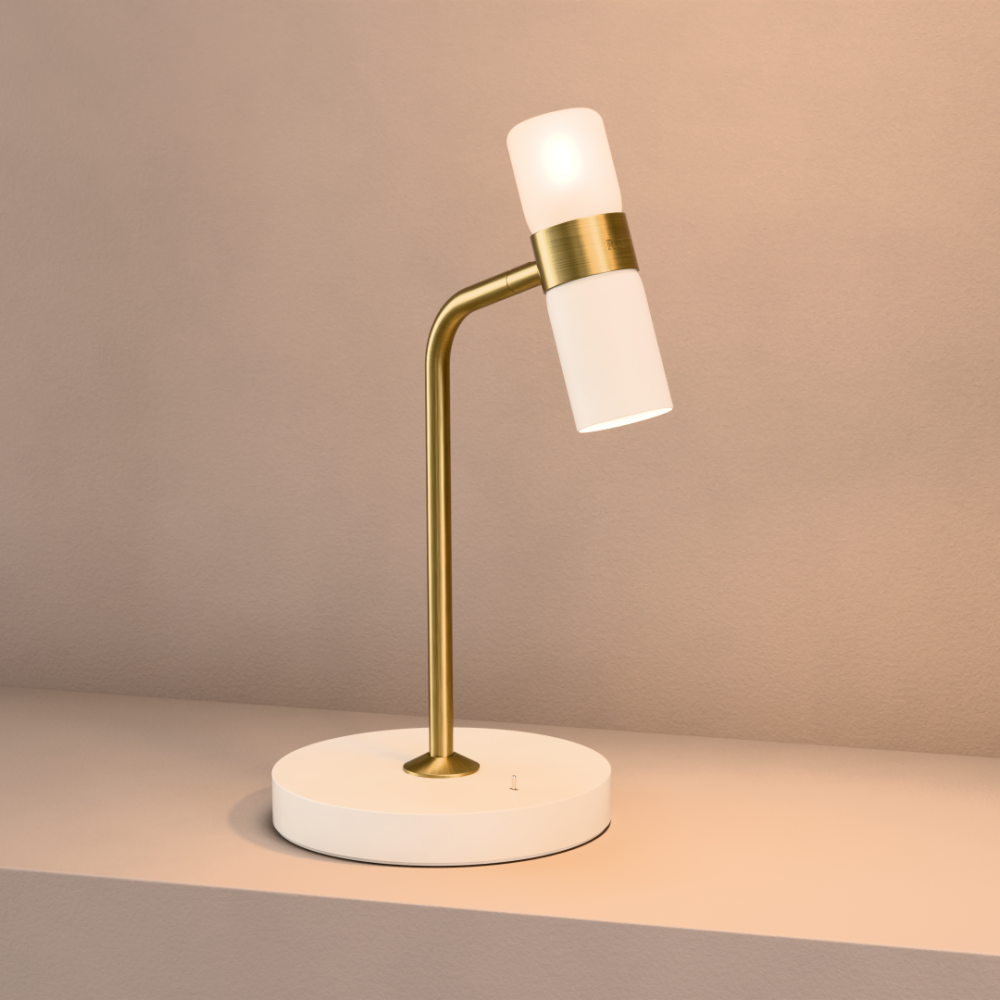Cinch Desk Lamp In Matt White + Satin Brass
