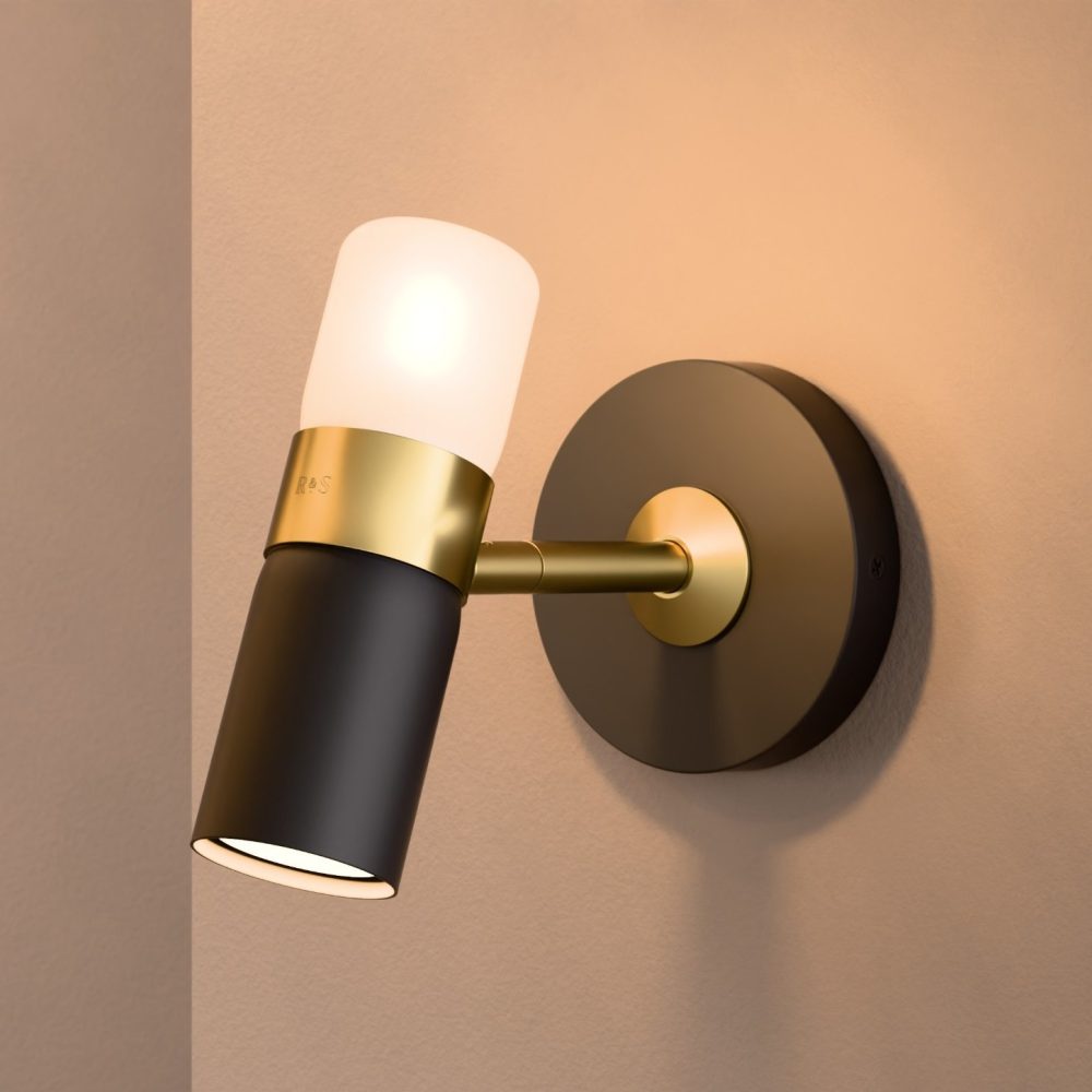 Cinch Wall Light In Super Matt Black + Satin Brass