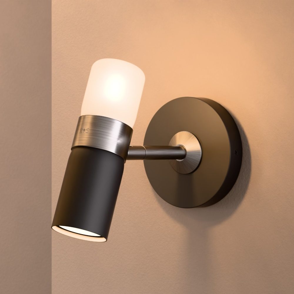 Cinch Wall Light In Super Matt Black + Satin Nickel