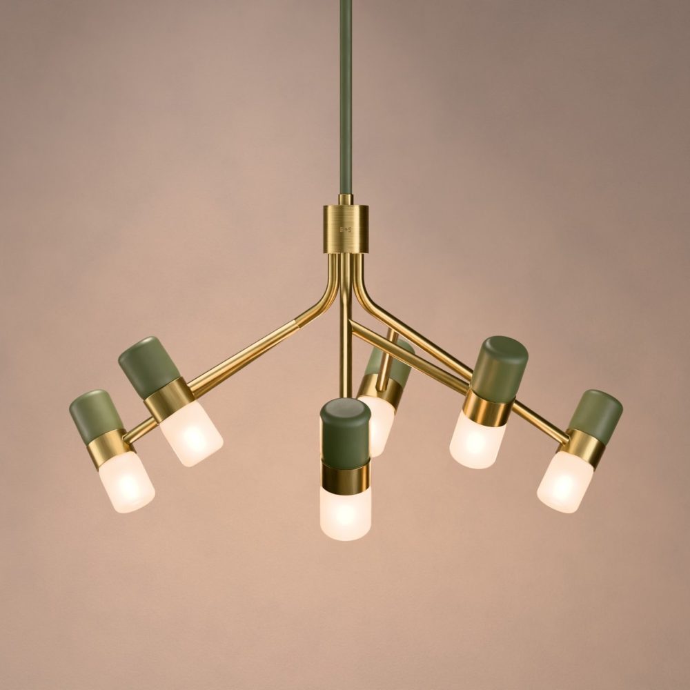 Cinch 6 Light Chandelier In Olive Green + Satin Brass
