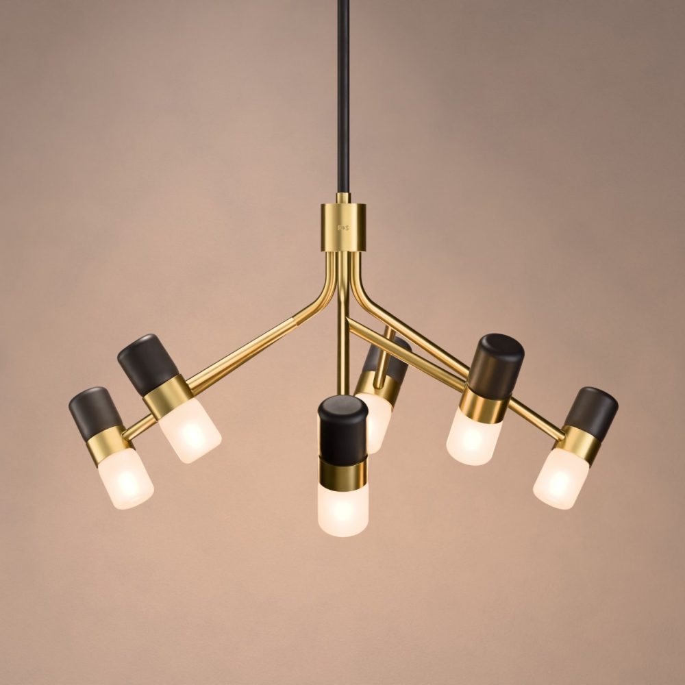 Cinch 6 Light Chandelier In Super Matt Black + Satin Brass