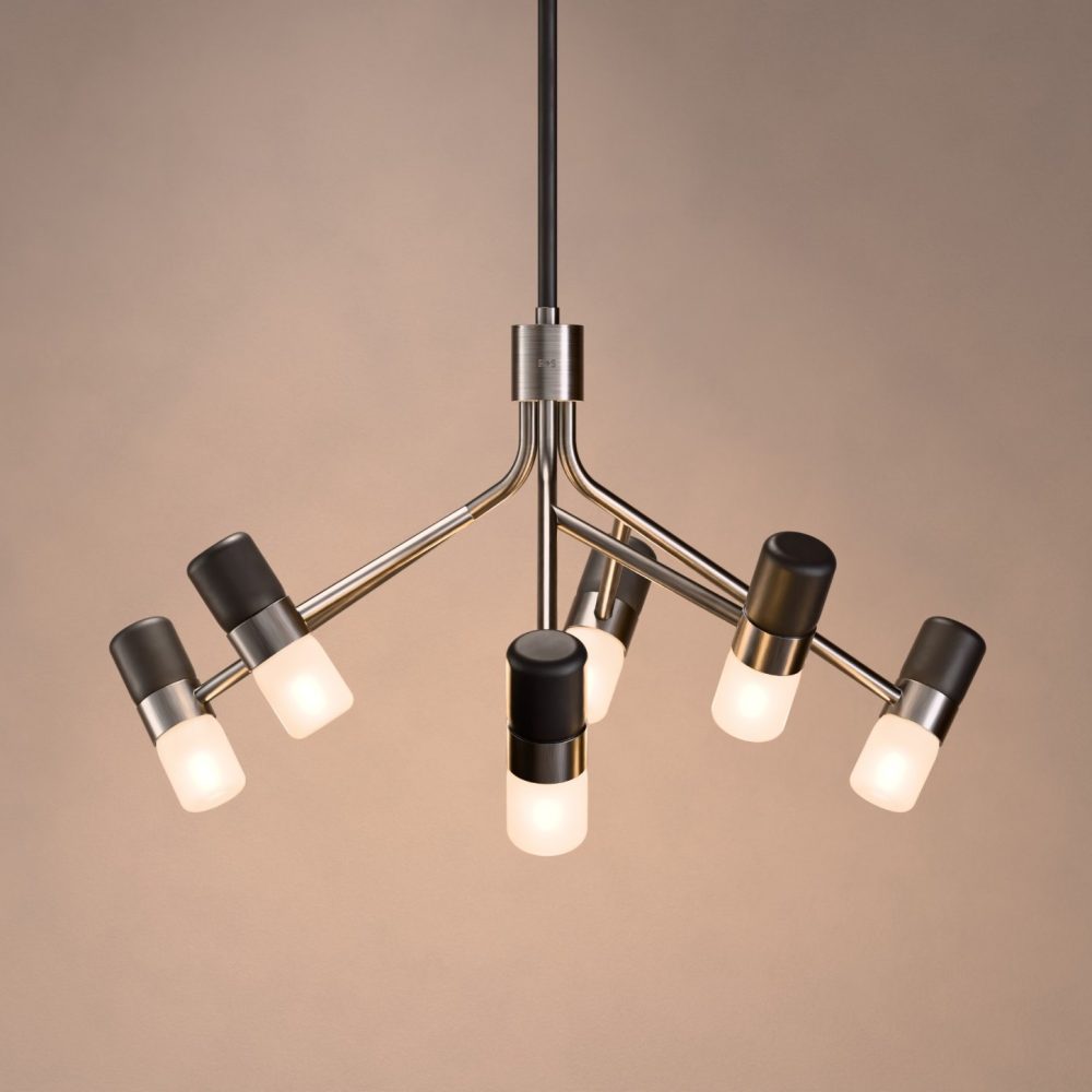 Cinch 6 Light Chandelier In Super Matt Black + Satin Nickel