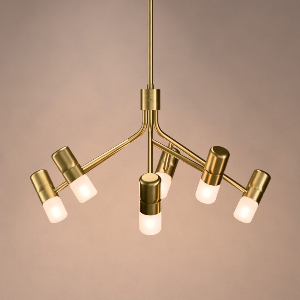 Cinch 6 Light Chandelier In Satin Brass