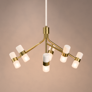 Cinch 6 Light Chandelier In Matt White + Satin Brass